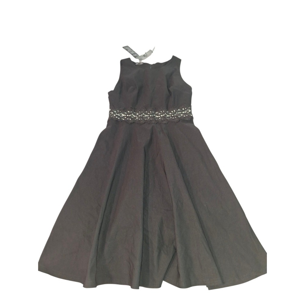 Homeyee Women's Lace Detail Sleeveless A-Line Dress Black Size L Round Neck NWT